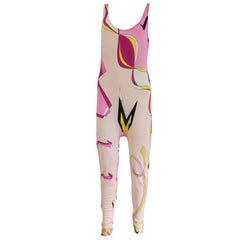 Retro Emilio Pucci drop crotch jumpsuit with signature pastel print, c. 1960s