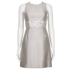 1960's Silver Metallic Cocktail Dress with Embroidered Waist