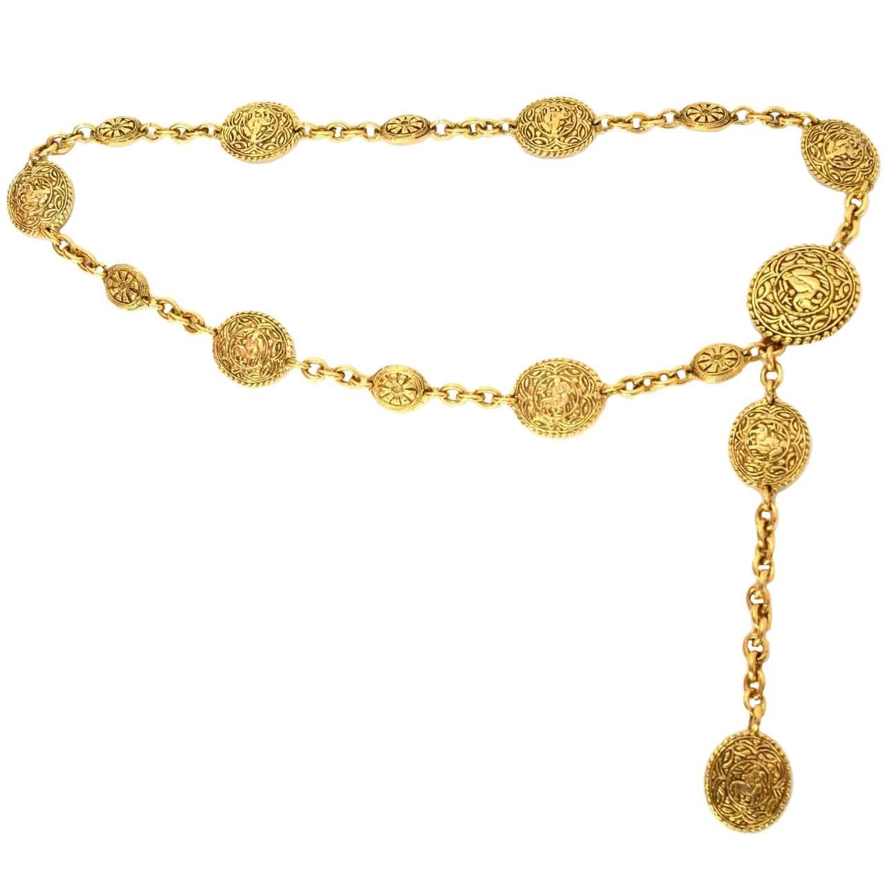 Chanel 1980s Vintage Goldtone Medallion Belt