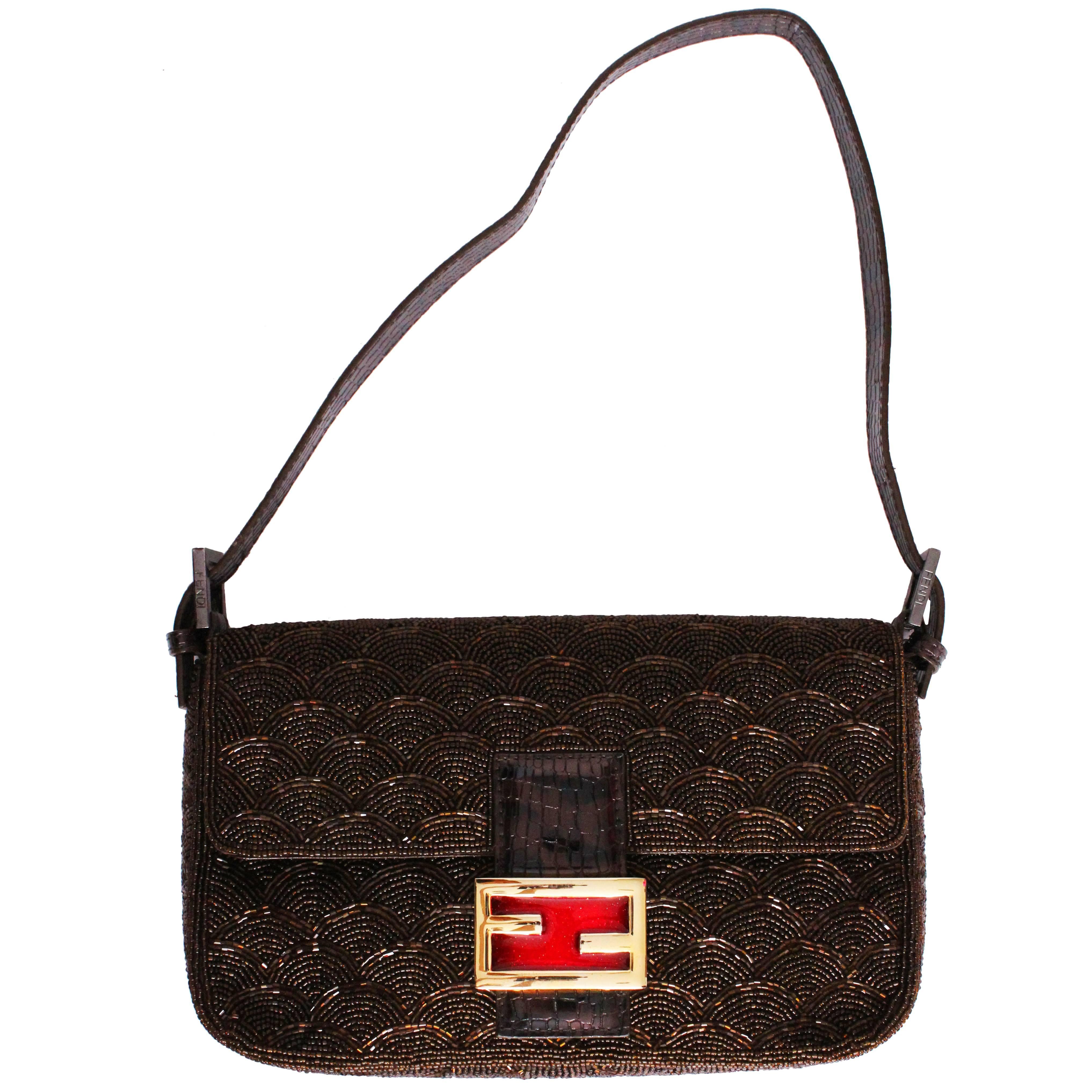 Brown Beaded Fendi Baguette Bag