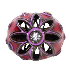 MCL By Matthew Campbell Sapphire and Enamel Flower Ring Sz 7 9