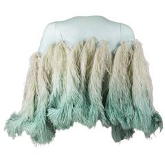 Vintage Incredible 1930s Aquamarine Silk and Ombre Ostrich Feather Cape Shawl
