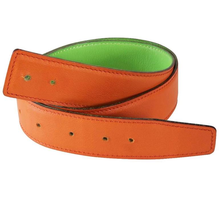Hermes Reversible Lime Green/Orange Size 72 Leather Belt at 1stDibs lime green belt