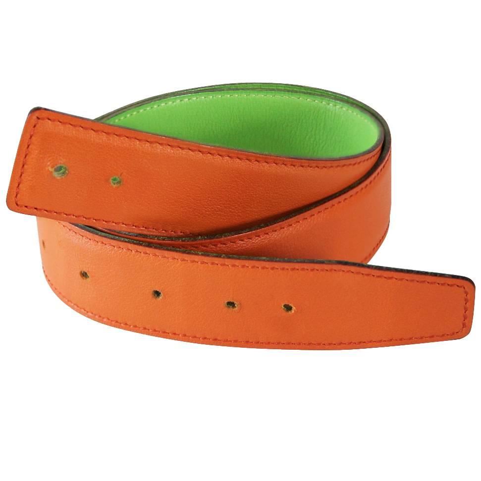 Hermes Reversible Lime Green/Orange Size 72 Leather Belt