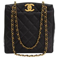 Vintage Chanel 11" Black Quilted Caviar Leather Shoulder Tote Bag