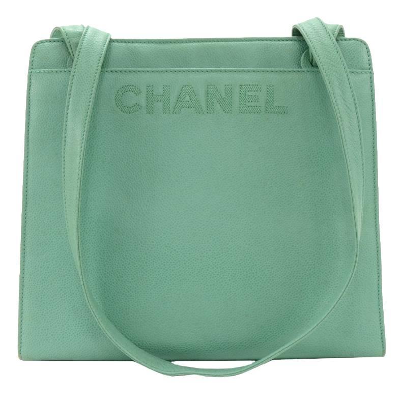 Chanel Light Green Caviar Leather Medium Shoulder Tote Medium Bag