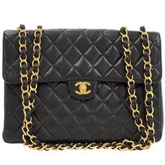 1990's Chanel Black Quilted Lambskin Jumbo XL Flap Bag