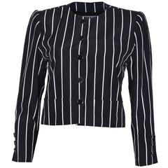 1980s Yves Saint Laurent Navy and White Striped Crop Jacket 8