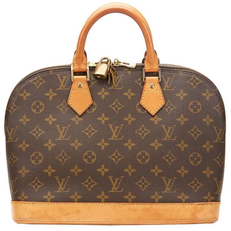 Louis Vuitton Alma MM handbag with strap in brown Monogram canvas at 1stDibs