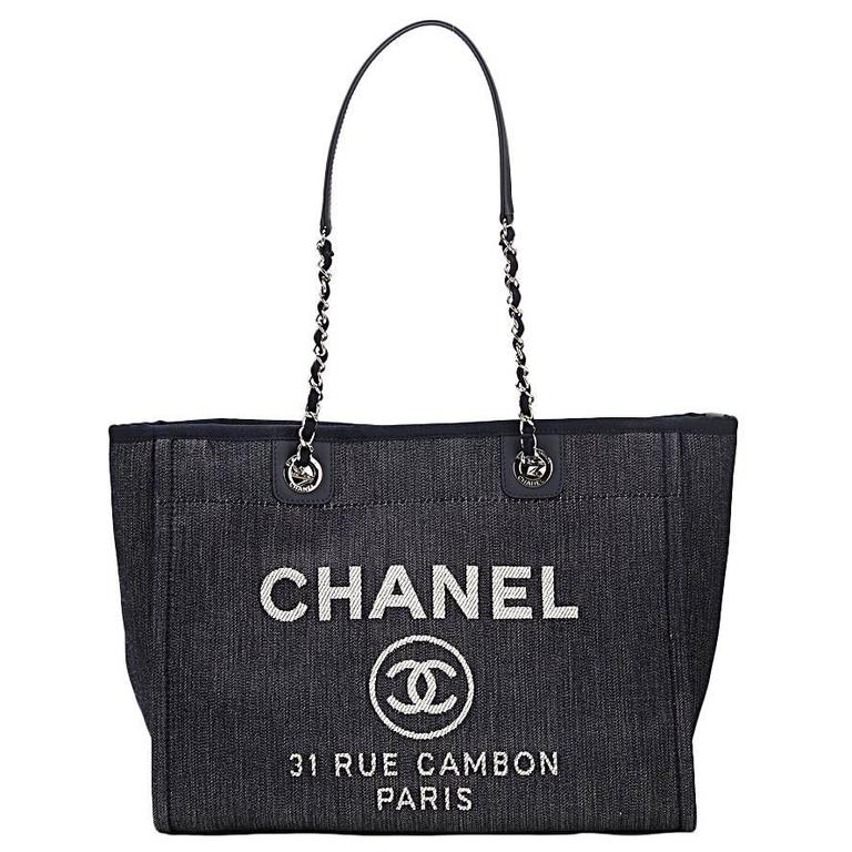 2015 Chanel Blue Denim Small Deauville Tote at 1stDibs