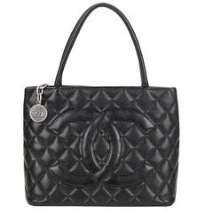 2000s Chanel Black Quilted Caviar Leather Medallion Tote
