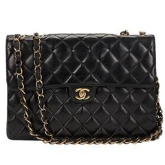 2000s Chanel Black Quilted Lambskin Jumbo XL Flap Bag