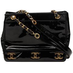 1990
s Chanel Black Patent Leather Vintage Timeless Shoulder Bag