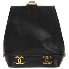 1990's Chanel Black Caviar Leather Retro Bucket Bag
