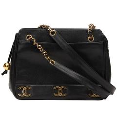 1990's Chanel Black Caviar Leather Vintage Timeless Shoulder Bag