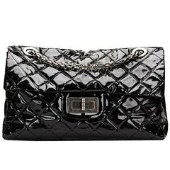 2010 Chanel Black Quilted Patent Leather Super Maxi 2.55 Reissue Flap Bag