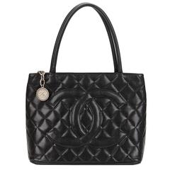 2000's Chanel Black Quilted Caviar Leather Medallion Tote