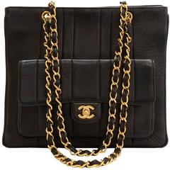 1990's Chanel Black Vertical Quilted Lambskin Vintage Timeless Shoulder Bag