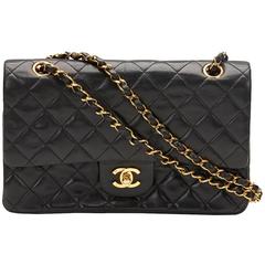 1990's Chanel Black Quilted Lambskin Vintage Medium Classic Double Flap Bag