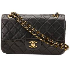 1990's Chanel Black Quilted Lambskin Vintage Small Classic Double Flap Bag