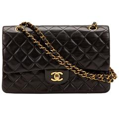 1990's Chanel Black Quilted Lambskin Vintage Medium Classic Double Flap Bag