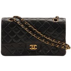 1990s Chanel Black Quilted Lambskin Vintage Medium Classic Double Flap Bag