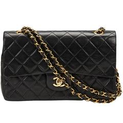 1990s Chanel Black Quilted Lambskin Vintage Medium Classic Double Flap Bag