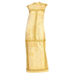 Asian Print Gold Lame Brocade Gown, 1960s