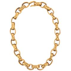 CHANEL c.1986 Season 23 Gold Heavy Oval Link Chain Quilted Grooved Necklace