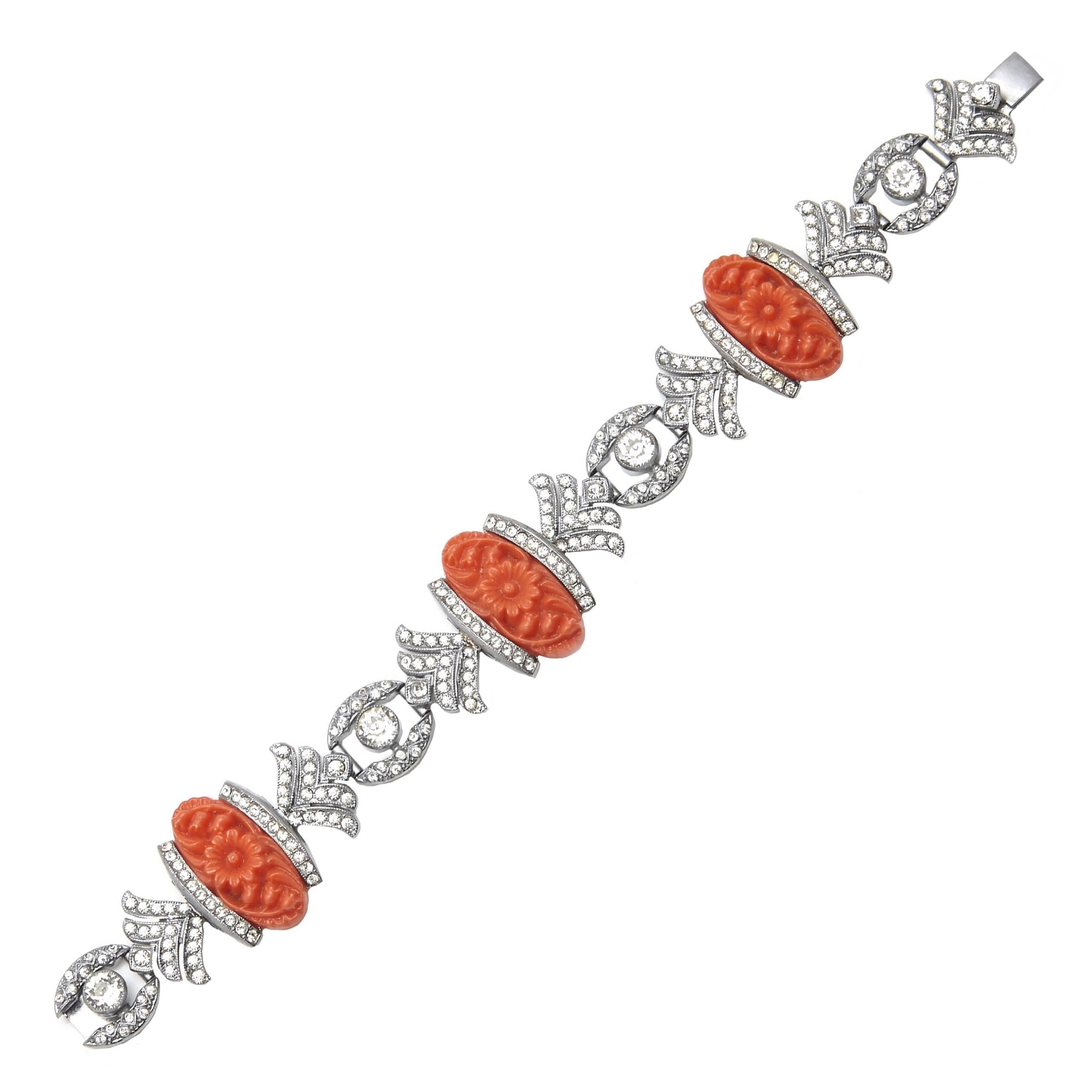 Vintage French Art Deco Coral Bracelet For Sale