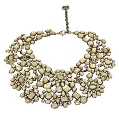 Chanel 2010 Taupe Glass CC Floral Bib Collar Necklace rt. $11, 000