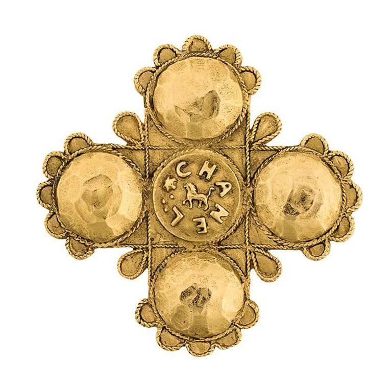 Chanel hammered lion cross brooch of the 80s For Sale