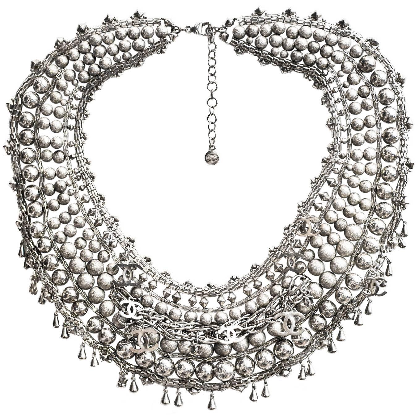 Chanel 2012 Paris-Bombay Silver Beaded Bib Necklace rt. $8, 500
