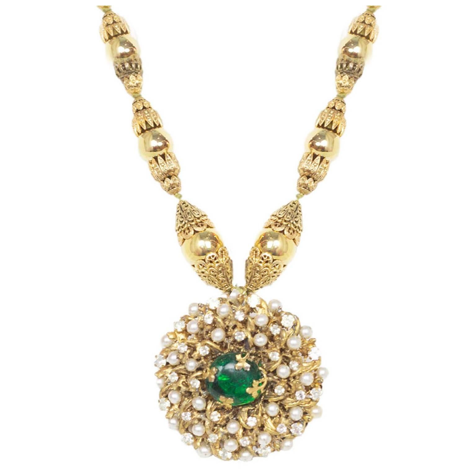 Chanel Collectors 3 Star Couture Faux Pearl And Green Gripoix Necklace