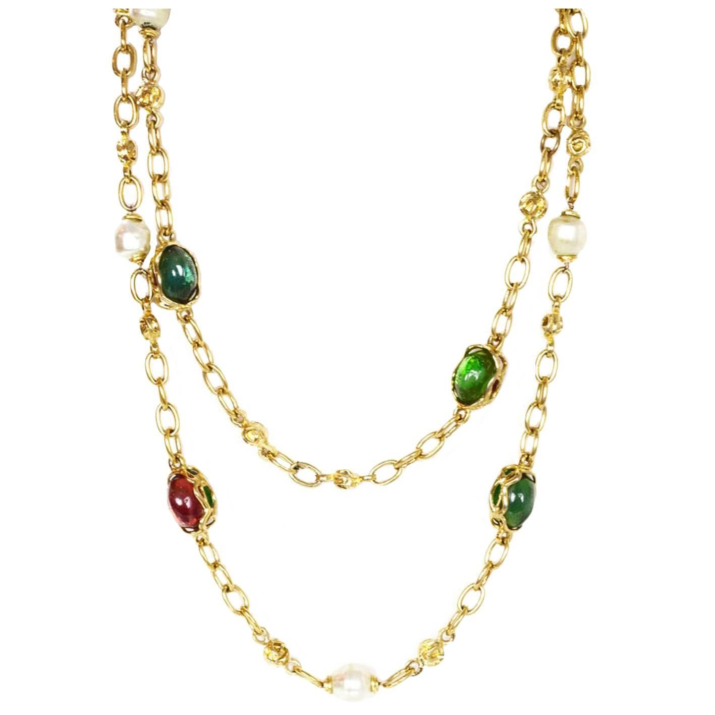 Yves Saint Laurent Faux Pearl And Glass Goldtone Necklace