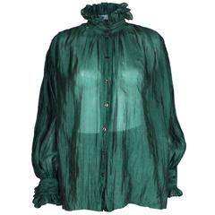 Retro Green Silk Blouse by Caroline Charles