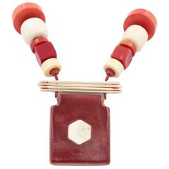 Ceramic Center Bakelite Coral Necklace 9