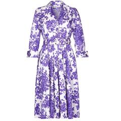 1960s Tudor Purple Rose Print Shirt Waister Dress