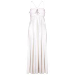 1970s Bill Gibb White Evening Dress with Beaded Moth Motive 2