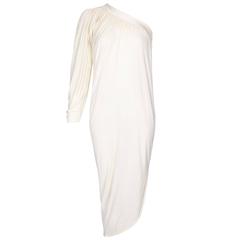 1970s Yuki Couture Asymmetrical Cream Silk Jersey Dress 8