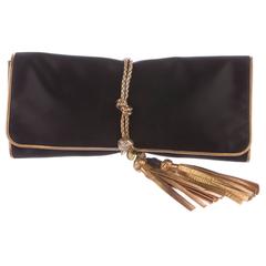 Gucci Black Gold Fold Over Roll Tassel Evening Envelope Clutch Flap Bag ...
