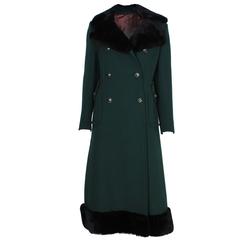 Mansfield for Harrods 1970s Dark Green Wool & Faux Fur Coat