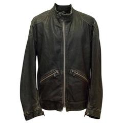 Dolce & Gabbana Black Distressed Leather Bomber Jacket 7