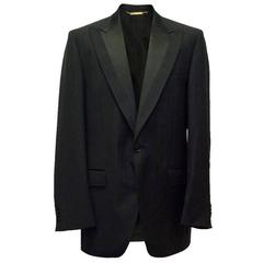 Dolce & Gabbana Black Pinstripe Blazer with Silk Lapel