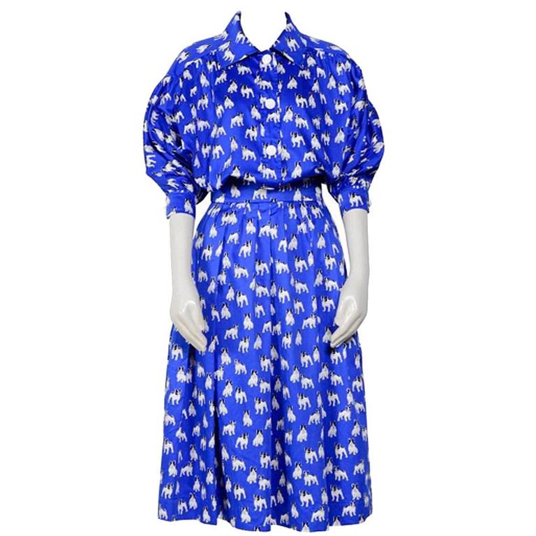 Yves Saint Laurent 1970's Iconic Dog Print Cotton Set For Sale at 1stdibs