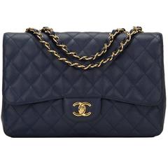 Chanel Navy Quilted Caviar Jumbo Classic Flap Bag