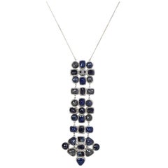 Chanel 2014 Paris/Dallas Blue Stone Long Pendant Necklace