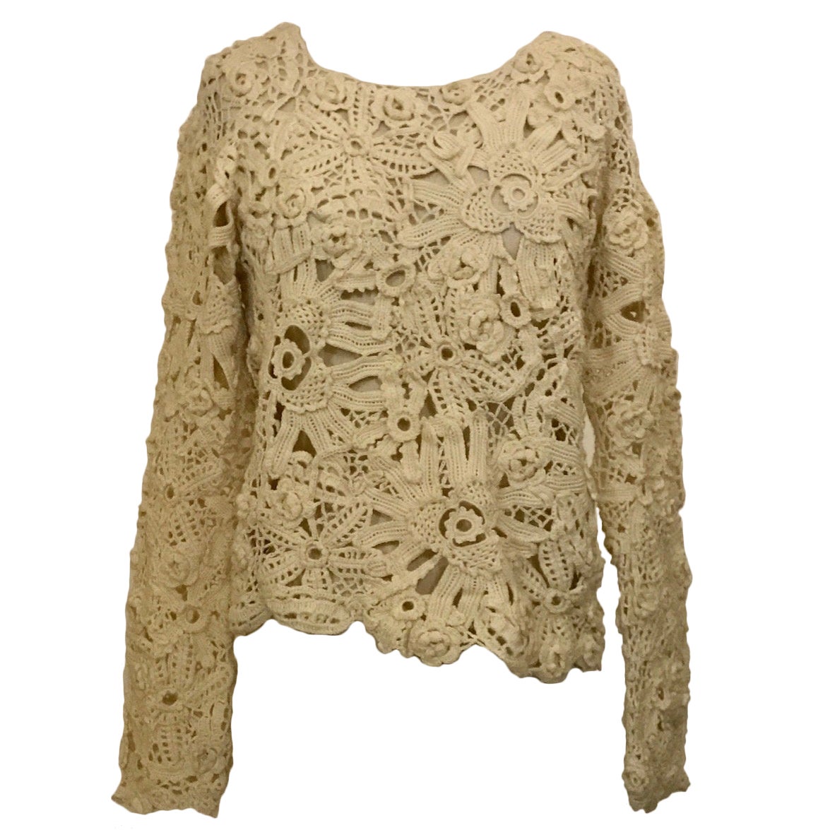 Comme des Garcons Cream Off White Floral Crochet Lace Open Knit Hole Sweater