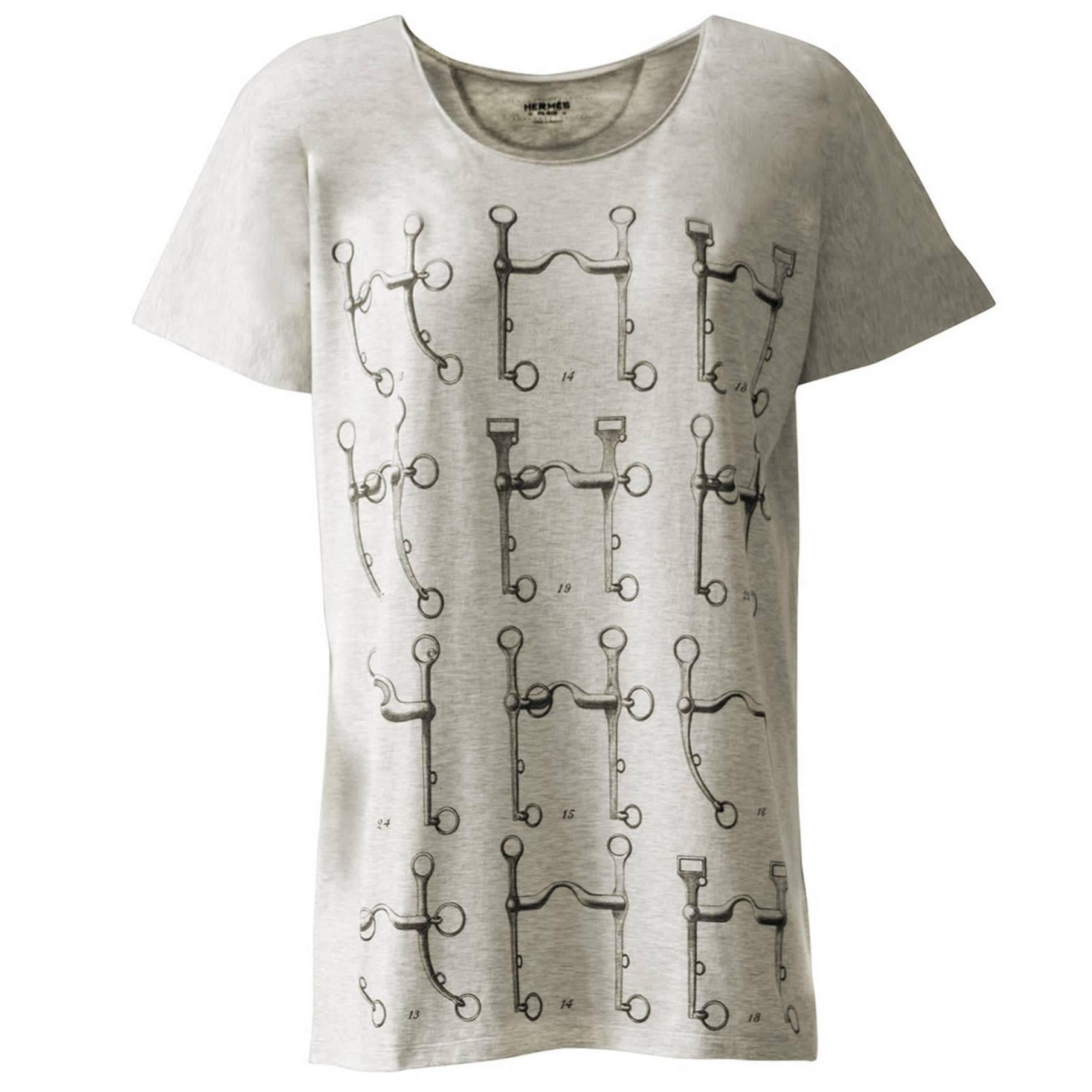 Hermes T-Shirt Mors de Selle Jersey Chine Grey Size 36. For Sale