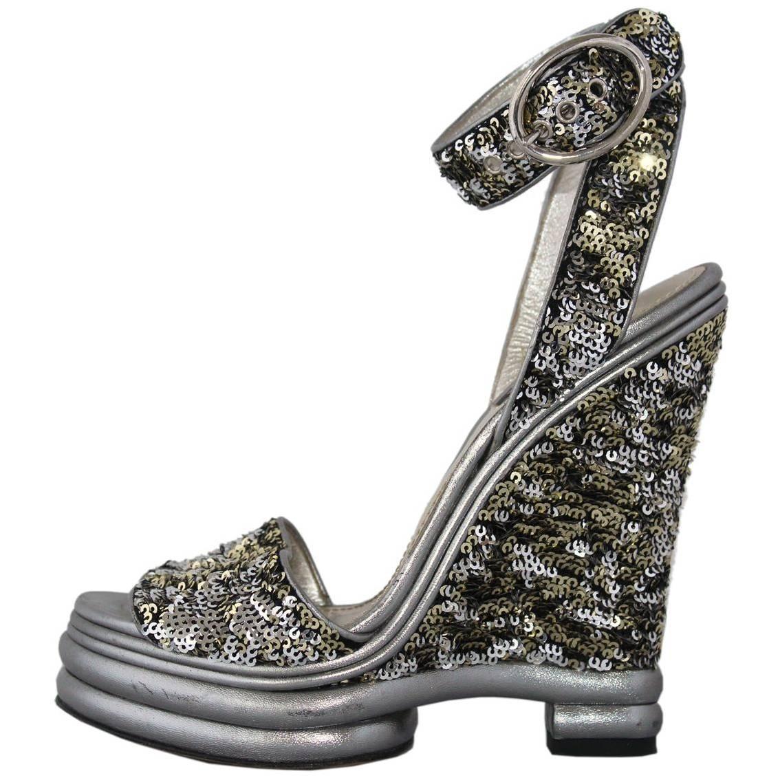 Dolce & Gabbana  Silver Sequins Sandal 39